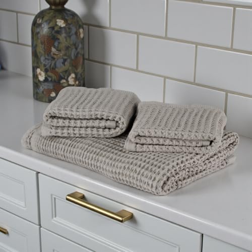 DEMMEX Organic Cotton Waffle Weave Turkish Bath Towel - Ultra Soft Lightweight Quick Dry, Oeko-Tex Certified, 100% Turkish Cotton (Beige, Large (60x30)) - color: Beige