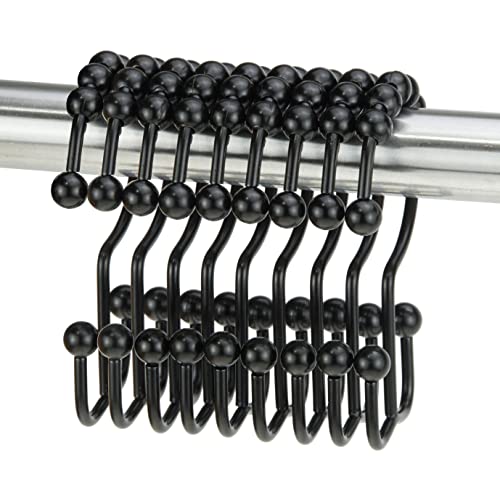 Shower Curtain Hook yyangz 12PCS Black Stainless Steel Shower Curtain Rings, Metal Double Glide Rollers Shower Hooks for Bathroom Shower Curtain Rods,Double Shower Hook - color: Black