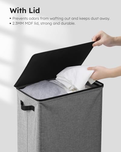 SOLEDI Slim Laundry Hamper with Lid, Narrow Laundry Basket with Removable Bags, Dirty Clothes Hamper with handle, Small Hamper perfect for Laundry room, Bathroom, Bedroom, Small spaces. 70L Grey - color: Grey, size: 70L