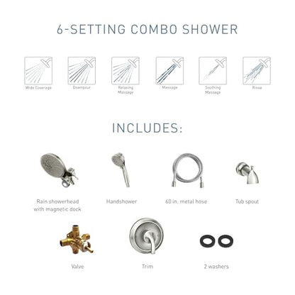 Moen Engage Magnetix 6-Function Handheld Showerhead and Rain Shower Head Combo, Tub and Shower Trim Kit with Valve, Handle, Tub Spout, Metal Hose, Chrome, 82304 - color: Chrome