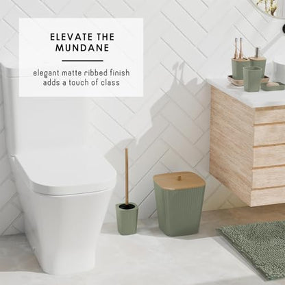 Clara Clark Bathroom Accessories Set - Bathroom Set, Bathroom Sets with Shower Curtain and Rugs, Shower Curtain Set with Trash Can - Sage Green - 22PC | 22 Piece Sage Green Bathroom Accessories Set with Toothbrush Holder, Soap Dispenser, Soap Dish, Toilet