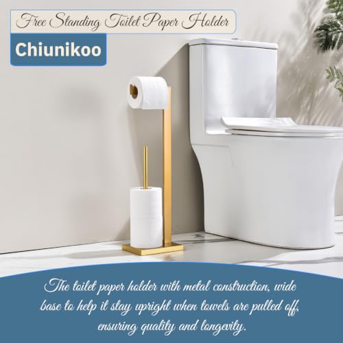 Gold Freestanding Toilet Paper Holder with Reserve - 304 Stainless Steel Bathroom Tissue Roll Holder Holds 4 Rolls - color: Gold