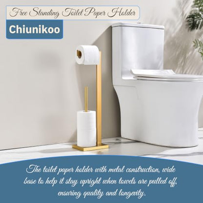 Gold Freestanding Toilet Paper Holder with Reserve - 304 Stainless Steel Bathroom Tissue Roll Holder Holds 4 Rolls - color: Gold