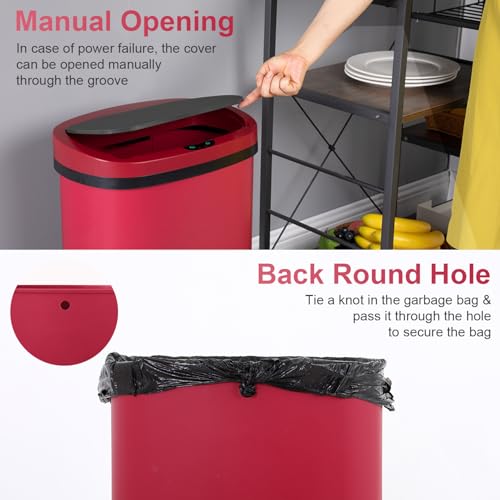 FDW Garbage Can 13 Gallon 50 Liter Kitchen Trash Can for Bathroom Bedroom Home Office Automatic Touch Free High-Capacity with Lid Waste Bin - color: Red, style: Plastics