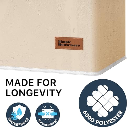 Simple Houseware Foldable Laundry Hamper Basket with Lid and Bag, Beige | Heavy Duty 600D Polyester, Water-Resistant Surface - color: Beige