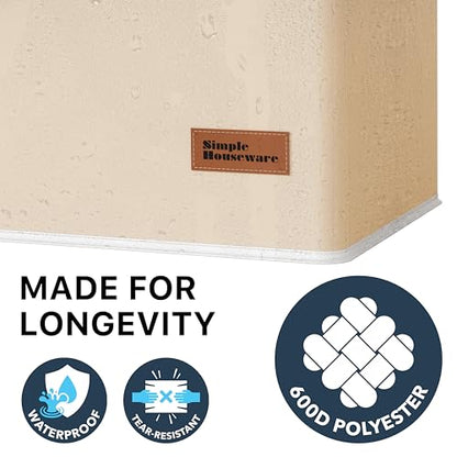 Simple Houseware Foldable Laundry Hamper Basket with Lid and Bag, Beige | Heavy Duty 600D Polyester, Water-Resistant Surface - color: Beige