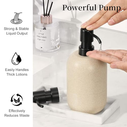 Luxspire Soap Dispenser Cylinder-Shaped Resin Soap Dispenser, Beige, 2pack | 450ml Premium sandstone resin, modern cylindrical design easy clean pump, 2 bottles, multi-purpose liquid storage - color: Beige+beige