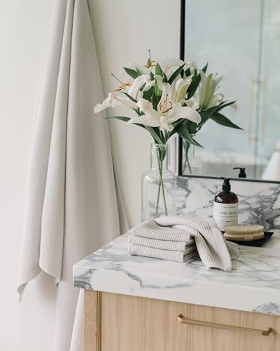 Cozy Earth Waffle Washcloths, Mini Textured Waffle Weave Pattern | 60% Cotton 40% Viscose from Bamboo Washcloths 13 x 13 Inches, Soft and Absorbent Terry, 4 Pack - color: Light Grey, size: Washcloth