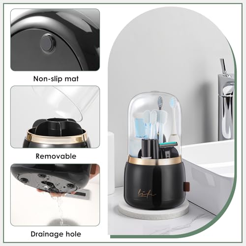 Toothbrush Holders, Toothbrush Holders for Bathrooms, Makeup Brush Holder | Toothbrush and Toothpaste Holder, Rotatable Toothbrush Holder with Transparent Dust Cover, Multi Drainage Vent Holes - color: Black