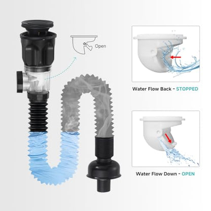 Bathroom Sink P trap with Overflow Drain - TSIBOMU Flexible Sink Drain Pipe for Basin drain replacement,Fits 1-1/4",1-1/2"and 2" Holes,Matte Black - color: Matte Black, style: With Overflow
