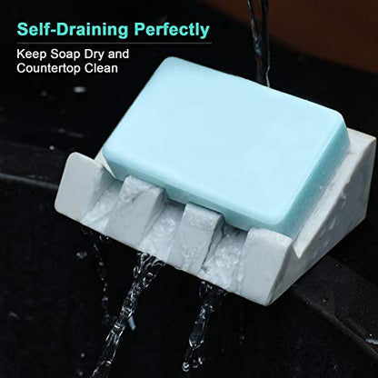 White Marble Soap Dish for Bathroom Sink,Self Draining Bar Soap Holder for Shower