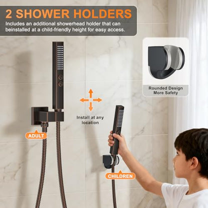 Oil Rubbed Bronze Shower System with Tub Spout, Ceiling Mounted Bathtub Shower Faucet Set, 12" Rainfall Shower Head and Handheld Shower Combo, High Pressure Shower Fixtures Set with Rough-in Valve - color: Oil Rubbed Bronze, style: 12" Ceiling Mounted Sho