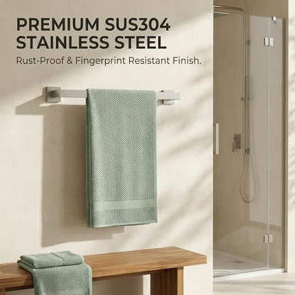 5-Piece Bathroom Hardware Set, 23.6 in Towel Bar, Brushed Nickel | 304 stainless steel, towel ring, toilet paper holder, 2 robe hooks, wall-mounted, installation hardware included - color: Brushed Nickel