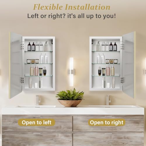 Medicine Cabinet with 16.2"x26" Mirror, Removable Shelves, Recessed or Wall Mounted Bathroom Cabinet, Silver Bathroom Vanity Mirrors for Over Sink with Storage