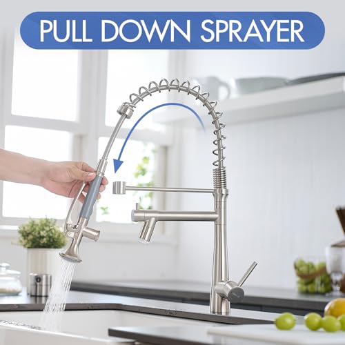 AIMADI Pull Down Kitchen Faucet with Sprayer,Commercial Single Handle | Stainless Steel Brushed Nickel Kitchen Sink Faucet with LED Light - color: Brushed Nickel-1, style: Commercial