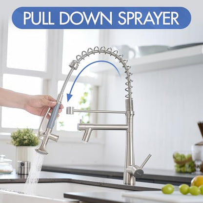 AIMADI Pull Down Kitchen Faucet with Sprayer,Commercial Single Handle | Stainless Steel Brushed Nickel Kitchen Sink Faucet with LED Light - color: Brushed Nickel-1, style: Commercial
