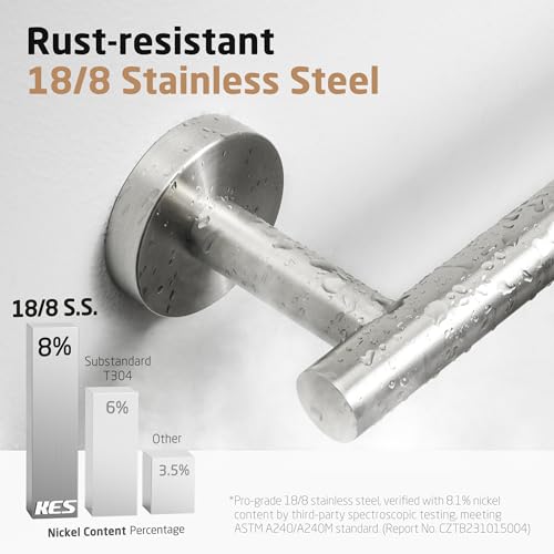 KES 23.2-Inch Towel Bar for Bathroom, Bath Towel Rack Towel Holder | Wall Mount SUS304 Stainless Steel Brushed Finish, Total Length 25.5 Inch, A2000S65B-2 - color: Brushed Grey, size: 25.5 Inch