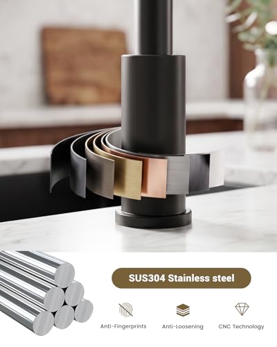 APPASO 4 Hole Black Kitchen Faucet with Pull Down Sprayer & Soap Dispenser | Matte Black Square Neck Kitchen Sink Faucet with Dual Handle, Stainless Steel for 3 and 4-Hole Sinks, Easy to Install - color: 3-Black