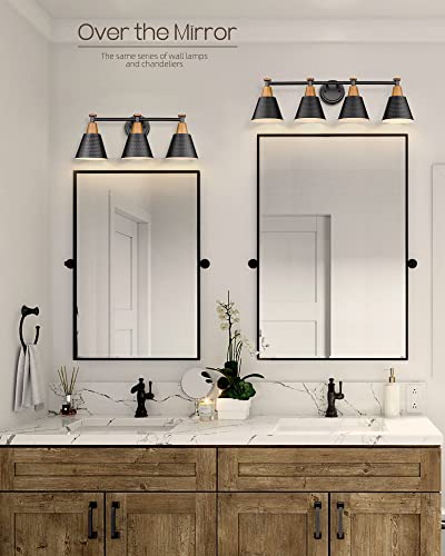 FEMILA Bathroom Vanity Light, 4-Lights Bathroom Light Fixtures Over Mirror, Modern Wall Mounted Lamp, Hammered Metal Shade, 4FG59B-4W BK - color: Matte Black, size: 30"