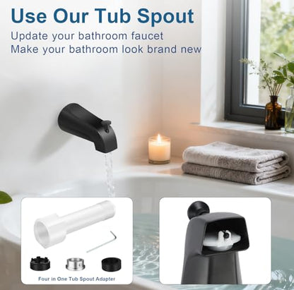 Universal Tub Spout for 1/2" Copper Pipe, 1/2" IPS and 3/4" IPS, Bathtub Faucet with Diverter and Adapter and Hex Wrench (Matte Black) - color: Matte Black