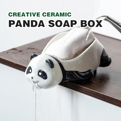 Cute Ceramic Soap Dish Self Draining Adorable Panda Shaped Kitchen Sink Soap Organizer for Bathroom Quick Drying Soap Holders - color: Black&white-2