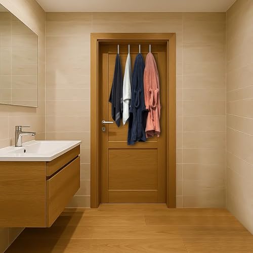 Single Over Thick Front Door Steel Hooks 4 Pack Fit 2" Door 5.5" White | Plastic Coated Rubber Feel Towel Rack Robe Coat Shoe Wreath Hanger No Damage No Scratch for Bathroom Heavy Duty Thin Top