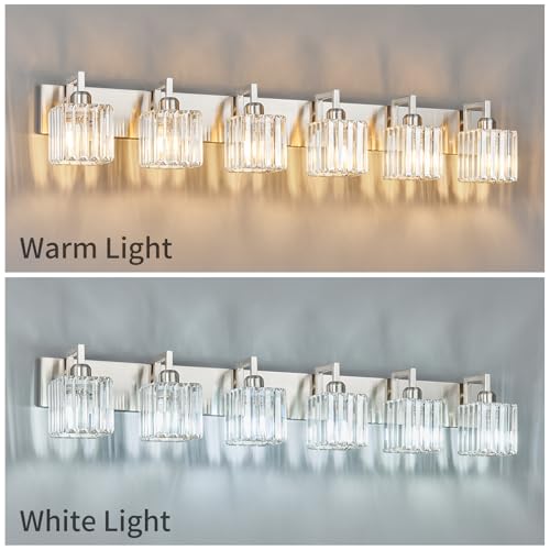 Modern Bathroom Vanity Light 6-Lights Brushed Nickel Vanity Light Crystal Wall Light Bathroom Light Fixtures - color: Nickel Crooked, size: 6-light