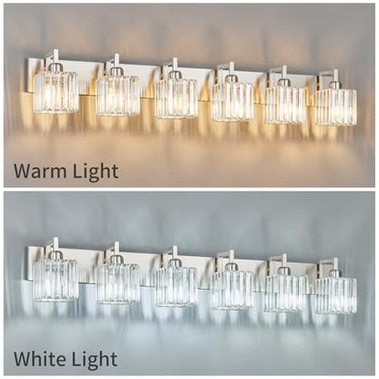 Modern Bathroom Vanity Light 6-Lights Brushed Nickel Vanity Light Crystal Wall Light Bathroom Light Fixtures - color: Nickel Crooked, size: 6-light