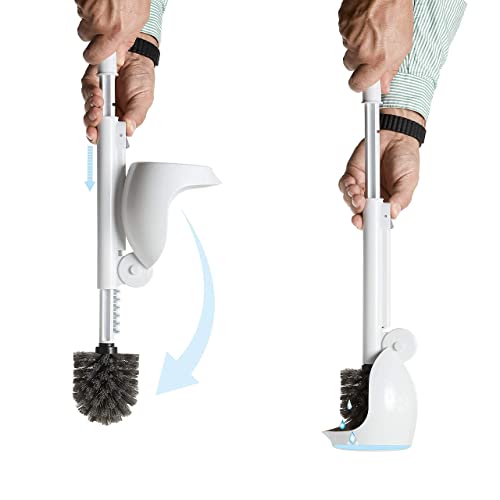 ELYPRO Toilet Brush with Holder – Drip-Free Hygienic Bathroom Scrubber with No-Drip Caddy, Built-in Spout, Fast-Drying Ventilated Design, Compact Toilet Cleaner for RV, Boat, Home – White