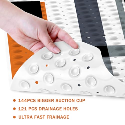 Orange Black Bath Tub Mat Non Slip, Modern Geometric Large Washable Shower Mats with Drain Holes and Suction Cups,40 X 16 Inch - color: Orange Black