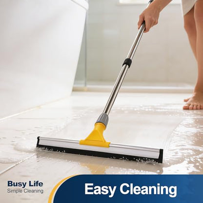 Yocada Rubber Floor Squeegee 17.7" TPR Blade Scrubber Broom 61.8inch Pole | Household Broom for Garage Courtyard Shower Bathroom Floor Marble Glass Tile Water Foam Pet Hair Removal Cleaning