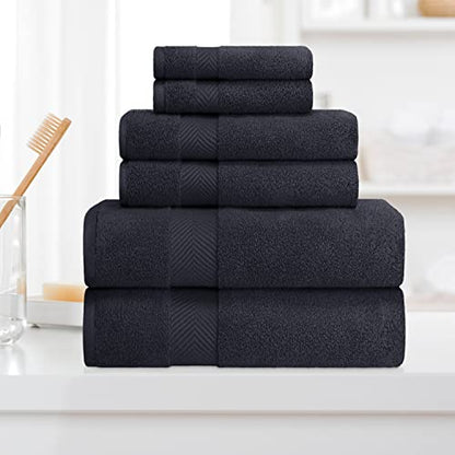 Zero-Twist Towel Collection, Luxurious Cotton Oversized 6-Piece Towel Set, Bath Towel 30" x 54", Hand Towel 16" x 30", Face Towel 13" x 13", Absorbent and Fast-Drying, Black by Blue Nile Mills - color: Black, size: 6 Piece Towel Set