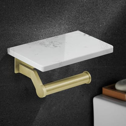 Hoimpro Toilet Paper Holder Wall Mounted, Marble Tissue Roll Rack | Brushed Gold | White Natural Marble Shelf Hand Paper Roll Holder, for Bathroom Kitchen Washroom Bedroom Aluminum - color: Gold