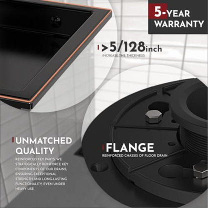 4 Inch Square Shower Floor Drain with Flange,Quadrato Pattern Grate Removable,Food-Grade SUS 304 Stainless Steel,Watermark&CUPC Certified,Oil Rubbed Bronze - color: Oil Rubbed Bronze, size: 4 Inch