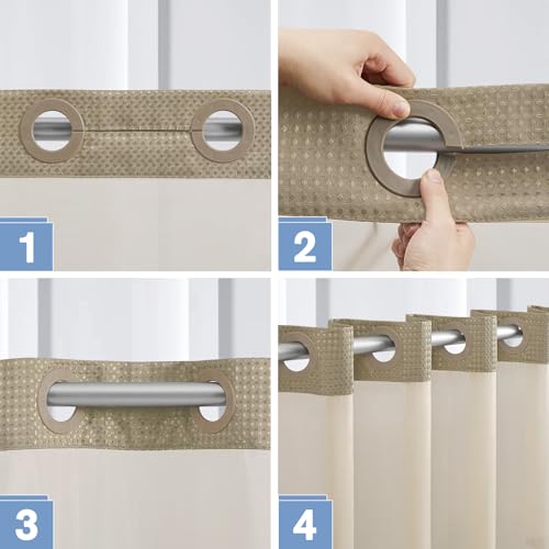 Furlinic Stall Shower Curtain No Hook with Snap in Liner,Waffle Weave Waterproof Bathroom Curtains with See Through Top Window & Weighted Magnets,Beige,36x72 Inch - color: Beige, size: 36"W x 72"L (Pack of 1)