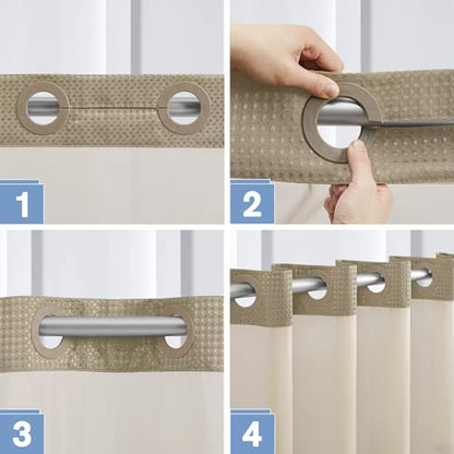 Furlinic Extra Long Waffle Weave No Hook Shower Curtain with Snap in Liner,Heavy Duty Textured Fabric Bathroom Curtains,Hotel Style with Mesh Top Window,Waterproof & Machine Washable,Beige,71x96 - color: Beige, size: 71"W x 96"L (Pack of 1)