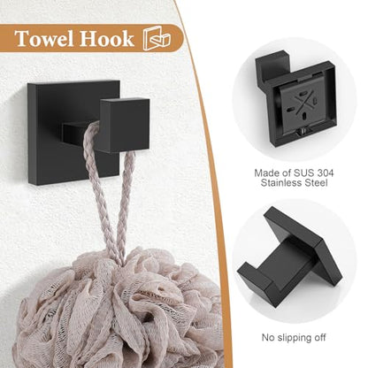 TURS 5-Piece Bathroom Hardware Set Matte Black Towel Bar Set Bath Towel Holder Sets SUS 304 Stainless Steel Wall Mounted Towel Rack Sets for Bathroom. - color: Matte Black, size: Set D