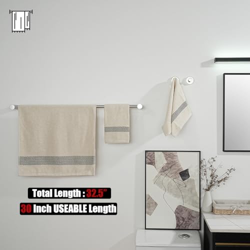 JQK Bath Towel Bar Chrome, 32.5 Inch 304 Stainless Steel Thicken 0.8mm 2 Pieces Towel Rack Bathroom Wall Mount, Useable Length 30 Inch, TB610L30-CH - color: Polished Steel, size: 32.5 Inch