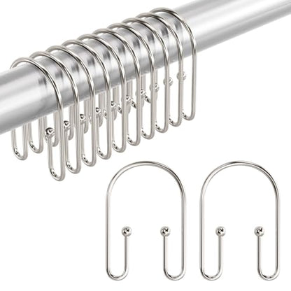 AmazerBath Shower Curtain Hooks, Nickel Shower Curtain Hooks Rust Proof, Non-Slip Simple Double Hook Shower Curtain Hooks for Shower Curtain, Sturdy Shower Curtain Rings, 12Pcs - color: Nickel, style: Minimalist