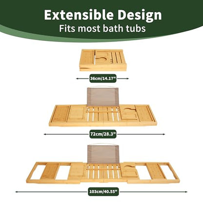 Premium Bamboo Luxury Foldable Bathtub Tray - Natural Bamboo Bath Tray for Tub, Bamboo Bathtub Shelf, Expandable Bath Table Trays, Bathtub & Bathroom Accessories for New Home & Great Gifts