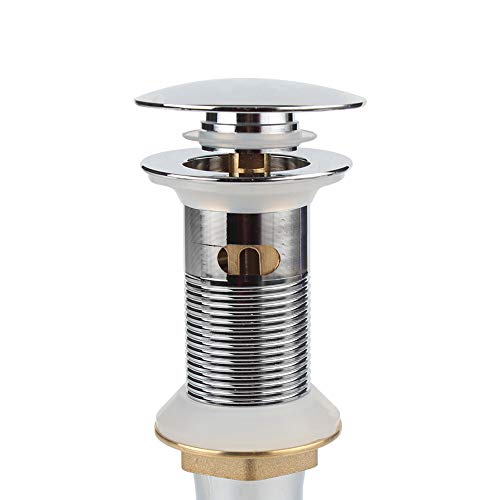 Bathroom Sink Pop Up Drain with Overflow, Strainer, Polished Chrome | Solid Brass with Detachable Basket Strainer; 7 in. Closed/7.5 in. Open; 1-1/2 in. Min Drain Opening; Push-button Stopper - color: Chrome, size: Big Popup Cap