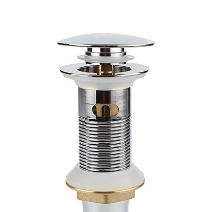 Bathroom Sink Pop Up Drain with Overflow, Strainer, Polished Chrome | Solid Brass with Detachable Basket Strainer; 7 in. Closed/7.5 in. Open; 1-1/2 in. Min Drain Opening; Push-button Stopper - color: Chrome, size: Big Popup Cap