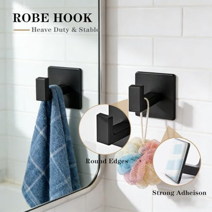 5 Pieces Self Adhesive Bathroom Hardware Set-SUS304 Stainless Steel-Towel Rack Set Include 24″Towel Bar+Toilet Paper Holder+3 Towel/Robe Hooks Bathroom Accessory Towel Bar Set (Black, 24 in) - size: 24 IN