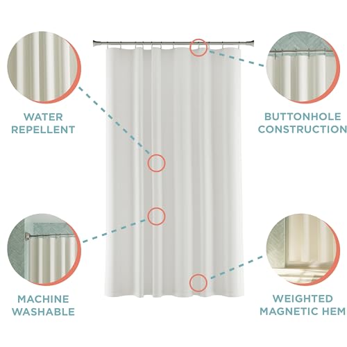 Zenna Home Fabric Shower Curtain Liner, Water Repellent Soft Microfiber Cloth Liner for Showers and Bathtubs, Washable Shower Curtain Fabric with Weighted Hem, 70 x 72 Inch, White