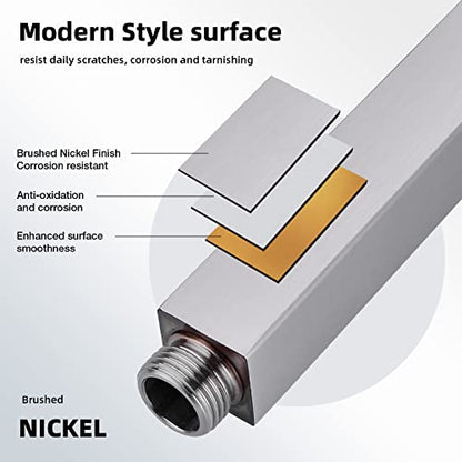 6 Inch Brushed Nickel Square Ceiling Mount Shower Arm and Flange | Stainless Steel Rainfall Straight Extension, Rain Head Shower Pipe - color: Brushed Nickel, style: 6 Inches