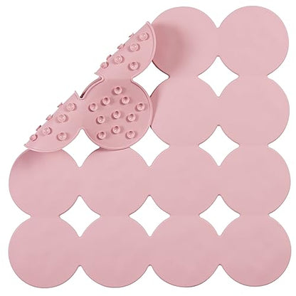 Webos Square Shower Mat Nonslip - Rubber Bathtub Mat with Suction Cups for Inside Shower Bathroom Floor (Pink, 21X21) - color: Pink