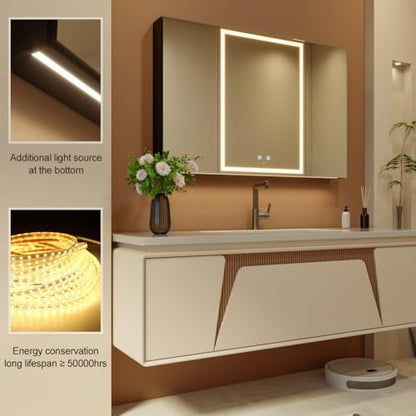 40x28 Inch Three Doors Aluminum LED Bathroom Medicine Cabinet with Mirror | Light Adjustment, Anti-Fog, Sockets&USBs, High Capacity, Easy to Install - color: 3 Door-40*28