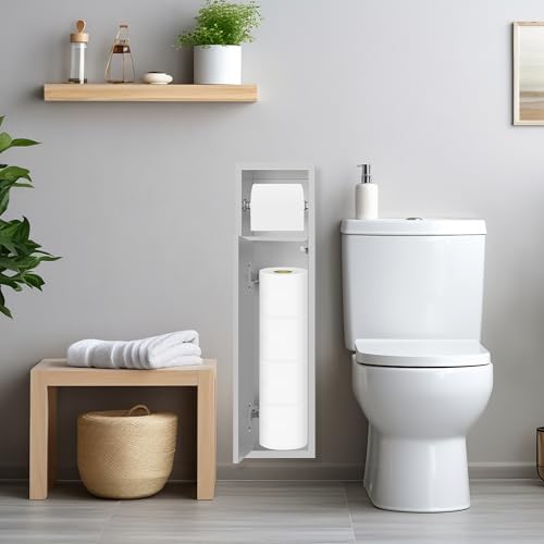 Stainless Steel Recessed Toilet Paper Holder, Brushed Nickel Toilet Paper Storage Wall-mounted (24.8"H x 7.09"W x 4.72"D)