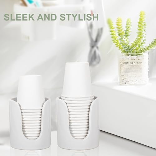 Ceramic Bathroom Cup Dispenser, Fits 3–4 Oz Cups, 2 Pack, White | Small Countertop Cup Holder for Mouthwash & Rinsing – Non-Slip Base, Easy-Access Design, Kitchen & Bathroom Ready - color: White, size: 2 Pack