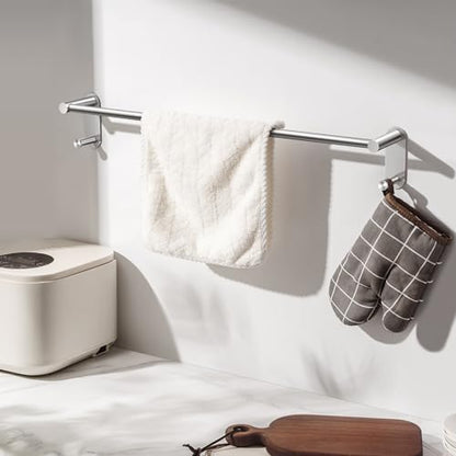 24 Inch Adhesive Towel Bar - Stainless Steel Stick on Towel Rack for Bathroom, No Drilling Towel Holder with 2 Hooks, Brushed Nickel - color: Brushed Nickel, size: 24 inch